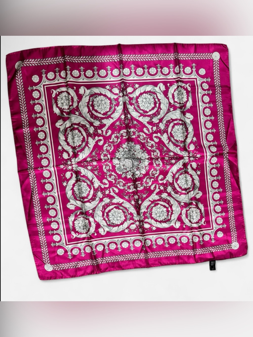 Versace Pink and Silver Silk Medallion Scarf